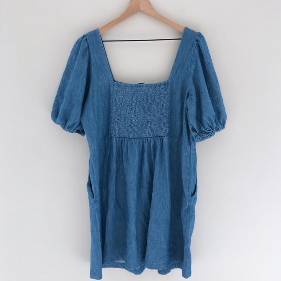 NWT Old Navy Puff-Sleeve Chambray Mini Dress - Picture 6 of 7